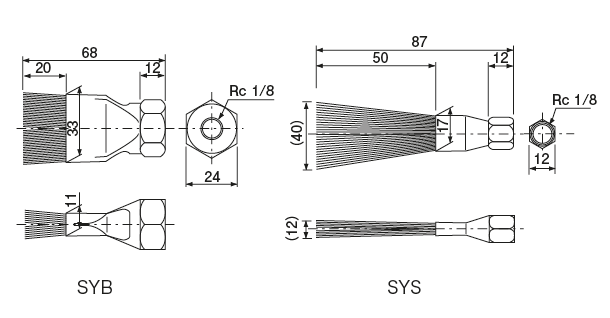 SYB · SYS 型（ワイヤーブラシ）
 外形寸法図