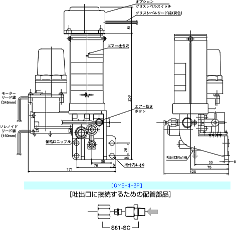 主配管脱圧作動型電動ポンプ　 GMS型（充填式）　外形寸法図