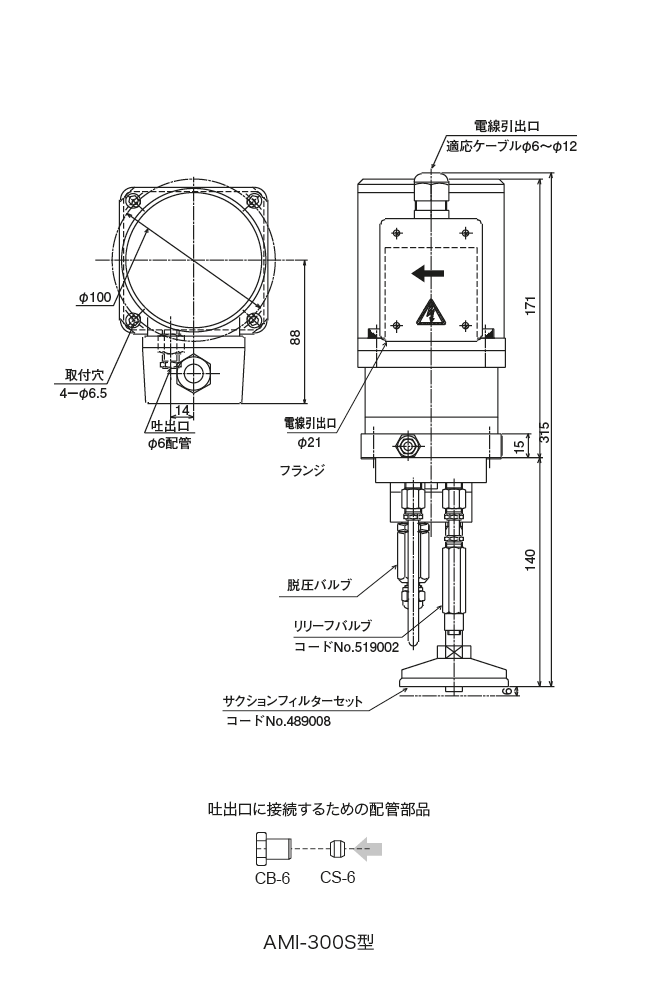 AMI-300S・AMI-1000S 型（電動間欠吐出型ギアーポンプ）
 外形寸法図