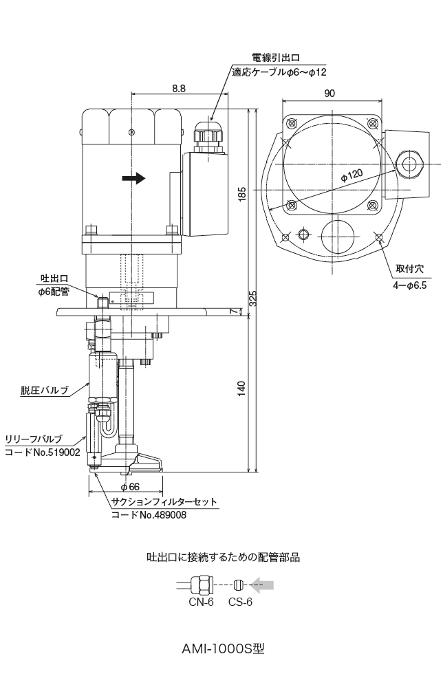 AMI-300S・AMI-1000S 型（電動間欠吐出型ギアーポンプ）
 外形寸法図