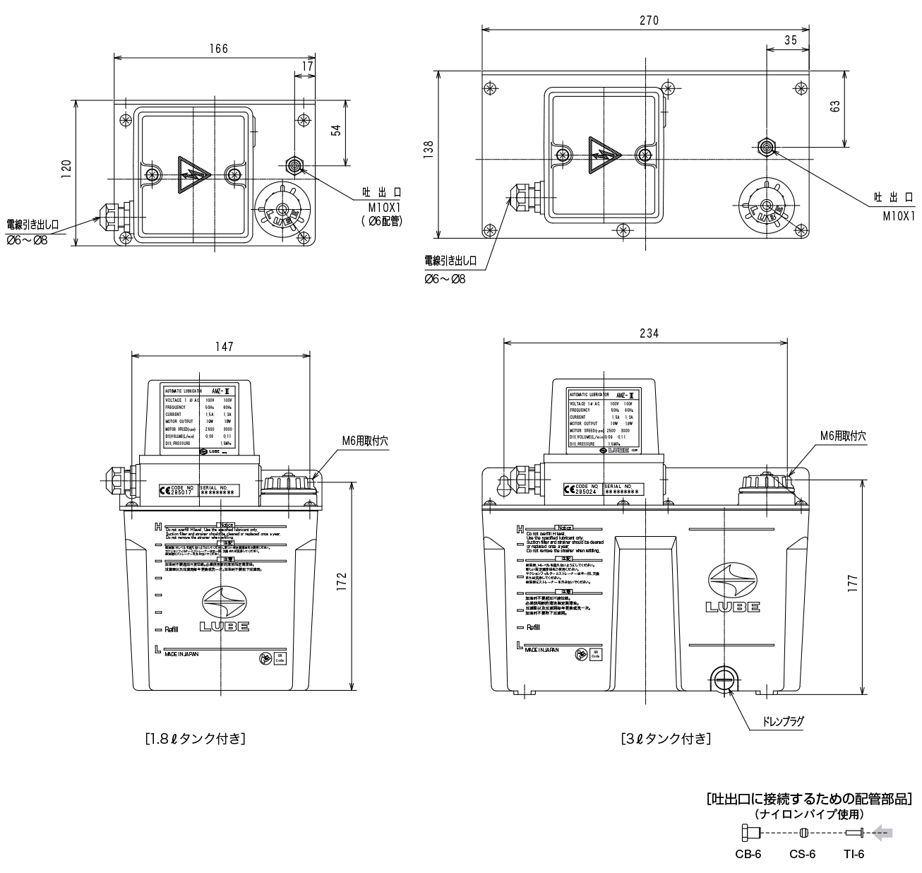 AMZ-III 型（電動間欠吐出型ギアーポンプ）
 外形寸法図