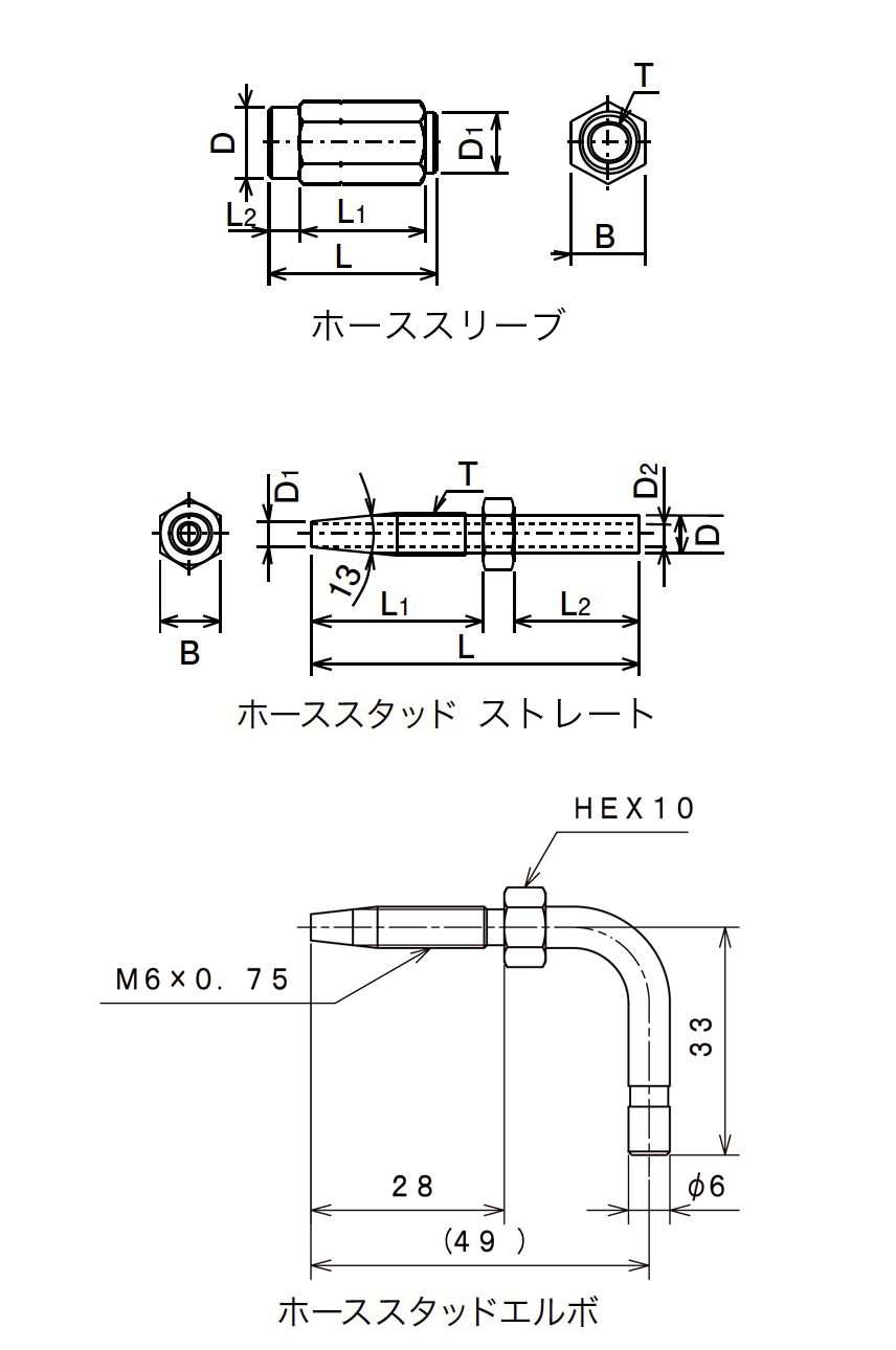 PH 型（フレキシブルホース［中・高圧用］）外形寸法図