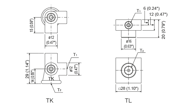 TA · TB · TC · TD ·TG ·  TH · TK · TL 型（ジャンクションヘッダー）
 外形寸法図