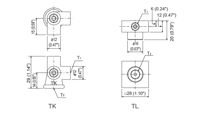 TA · TB · TC · TD ·TG ·  TH · TK · TL 型（ジャンクションヘッダー）
 外形寸法図